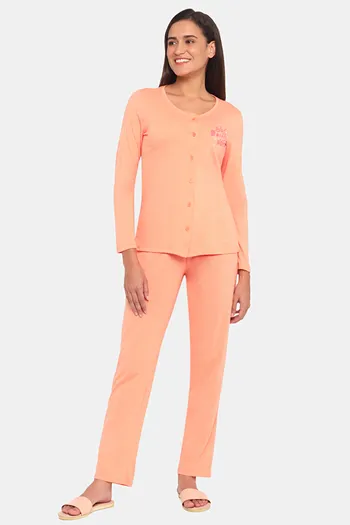 Buy Rosaline Starry Nights Knit Cotton Pyjama Set - Papaya Punch